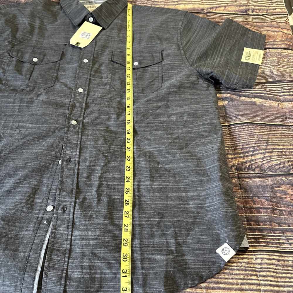 FREE PLANET-Men's Button-Up Short Sleeve Shirt, Black/Gray, XXL NWT Stretch - Picture 8 of 10